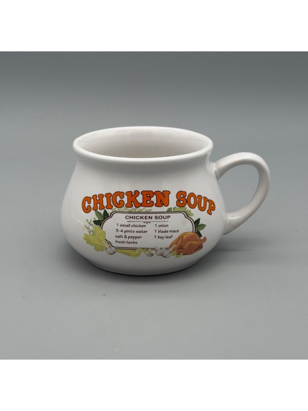 Dat'l Do It Inc Chicken Soup Recipe Ceramic Mug Cup Bowl White 3.25" Tall